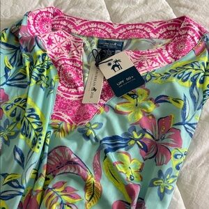 Caribbean Joe Pink & Aqua Floral Split-Neck dress